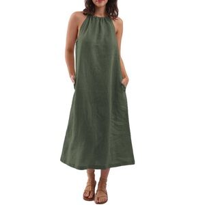 Green Linen Halter Maxi Dress